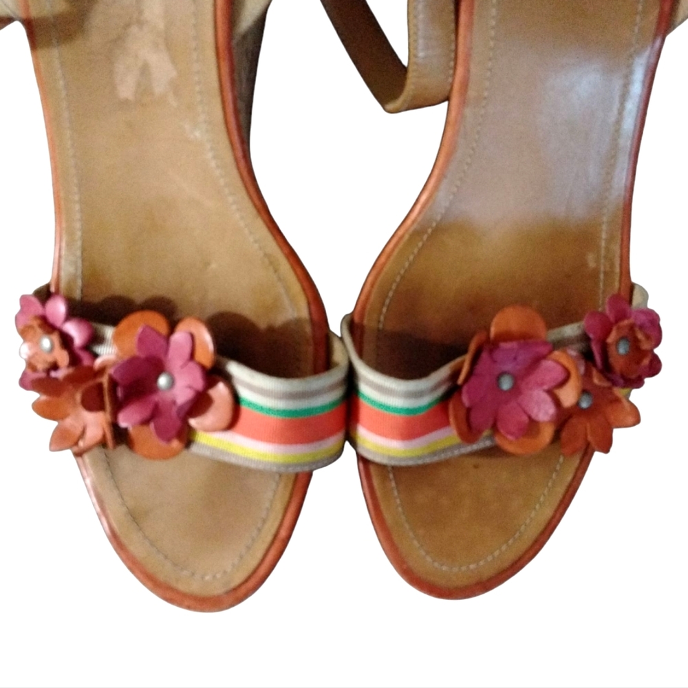 Coach Morgan Strappy Floral Cork Wedge Sandal Size 8.5 - Picture 3 of 9
